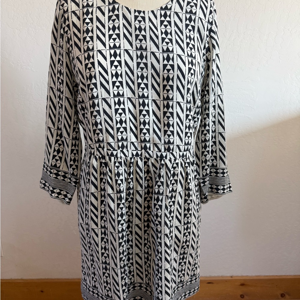Madewell Black and White Geometric Print  Silk Dress 12